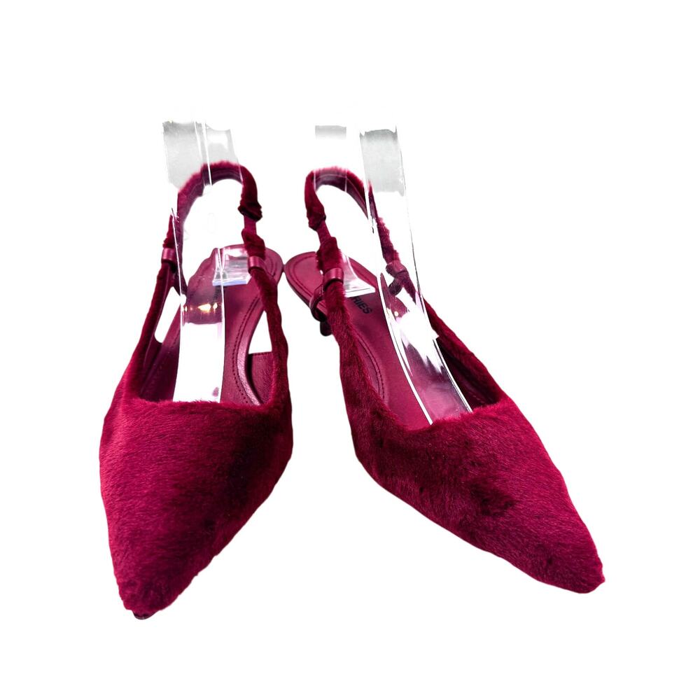 No Boundaries Wine Red Faux Fur Slingback Kitten Heels Women's Size 6